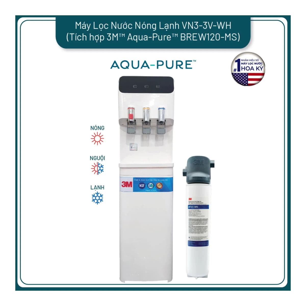 Cây Lọc Nước Nóng Lạnh VN3-3V-WH (Tích Hợp Máy Lọc Nước 3M™ Aqua-Pure™ BREW120-MS) chính hãng 3M Aqua-Pure
