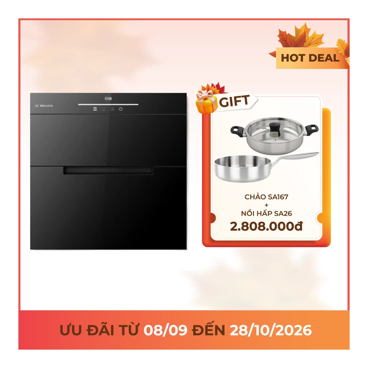 Máy sấy chén âm tủ 60 cm kháng khuẩn bằng tia UV chính hãng Malloca